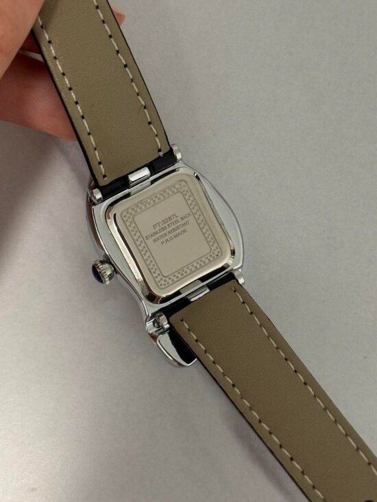 Sku0213 vintage vibe retro silver white watch with black leather strap +gift bag main image 6